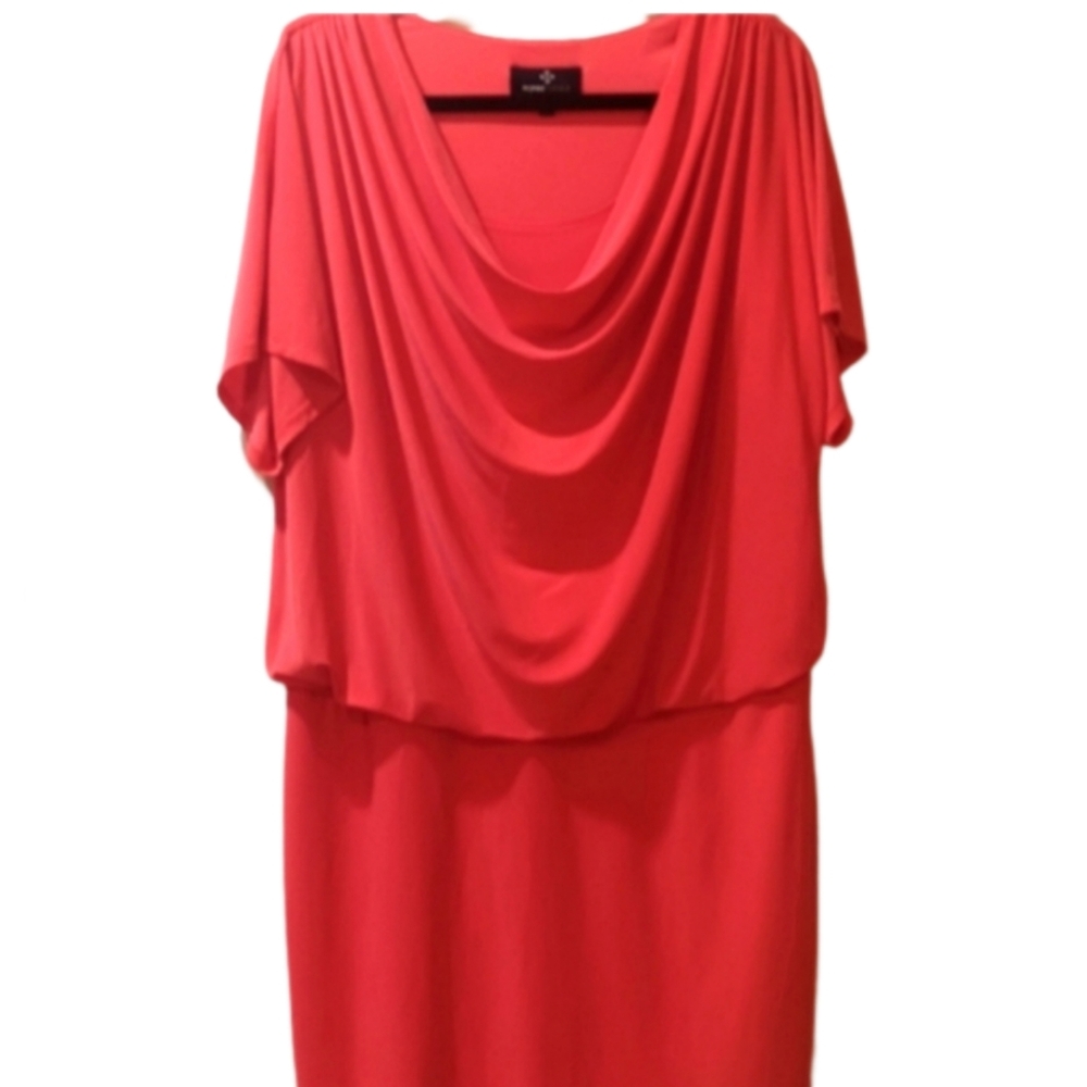 RONNI NICOLE ORANGE DRAPED NECKLINE,  BLOUSED WAIST DRESS. SIZE 14